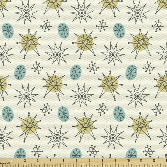 Ambesonne Abstract Fabric by the Yard Upholstery, Atomic Pastel Ornaments, 10 Yards, Khaki Turquoise Ivory