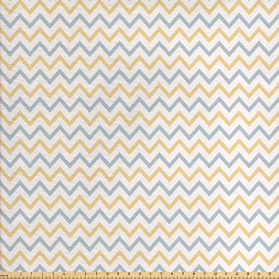 Ambesonne Abstract Fabric by the Yard Upholstery, Minimalistic Chevron Art, 2 Yards, Blue Grey Pastel Brown