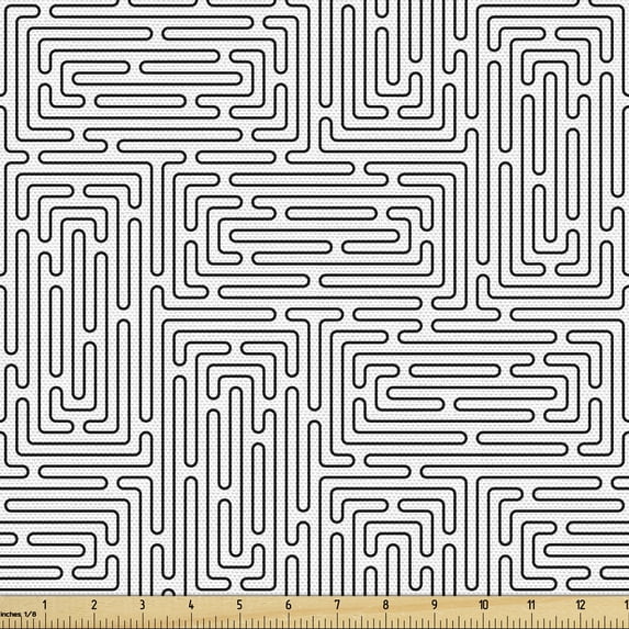 Abstract Upholstery Fabric by the Yard, Modern Labyrinth Like Layout of Hand Drawn Streaks Forming Long Shapes, Decorative Fabric for DIY and Home Accents, Charcoal Grey White by Ambesonne