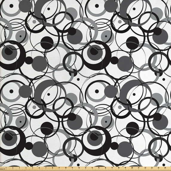 Ambesonne Abstract Fabric by the Yard Upholstery, Circles Dots Modern, 10 Yards, Grey Black White