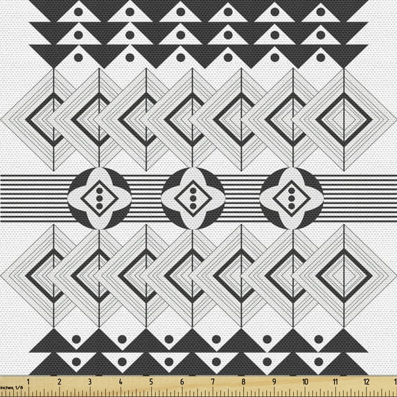 Ambesonne Abstract Fabric by the Yard Upholstery, Monochrome Geometrical, 5 Yards, Charcoal Grey and White