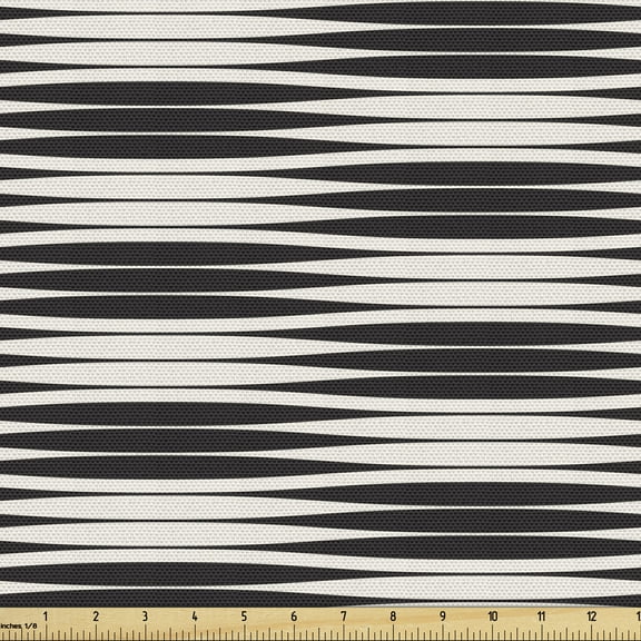 Ambesonne Abstract Fabric by the Yard Upholstery, Wavy Monochrome Stripes, 3 Yards, Dark Brown Eggshell