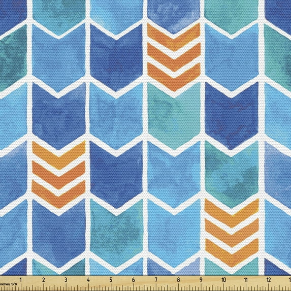Ambesonne Abstract Fabric by the Yard Upholstery, Watercolor Chevron Shapes, 1 Yard, Multicolor