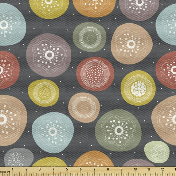 Ambesonne Abstract Fabric by the Yard Upholstery, Random Pastel Tone Circles, 2 Yards, Dark Grey and Multicolor
