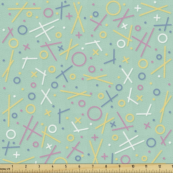 Abstract Upholstery Fabric by the Yard, Retro Memphis Style Geometric Pastel Toned Odd Shapes Quirky , Decorative Fabric for DIY and Home Accents, Seafoam and Multicolor by Ambesonne