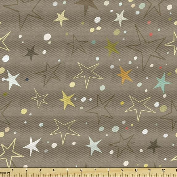 Abstract Upholstery Fabric by the Yard, Simplistic Funny Pattern with Irregular Order Stars and Dots Print, Decorative Fabric for DIY and Home Accents, Umber and Multicolor by Ambesonne