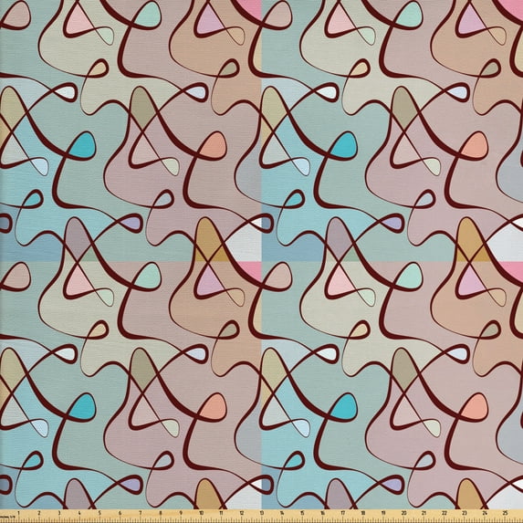 Ambesonne Abstract Fabric by the Yard Upholstery, Soft Colored Tangled Lines, 5 Yards, Multicolor