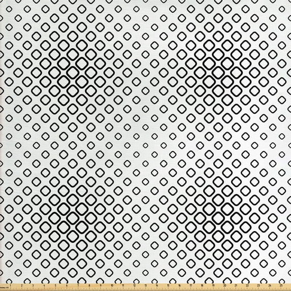 Ambesonne Abstract Fabric by the Yard Upholstery, Trippy Fractal Rounds, 5 Yards, Black and White