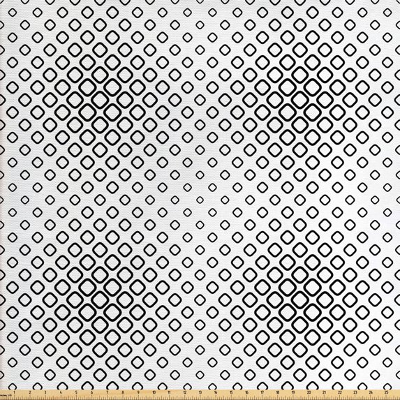 Ambesonne Abstract Fabric by the Yard Upholstery, Trippy Fractal Rounds, 5 Yards, Black and White
