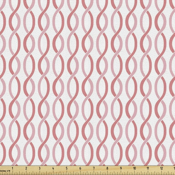 Abstract Upholstery Fabric by the Yard, Vertical Pastel Ribbon Swirling Stripes Geometric Monochrome Pattern, Decorative Fabric for DIY and Home Accents, Coral Pale Pink White by Ambesonne