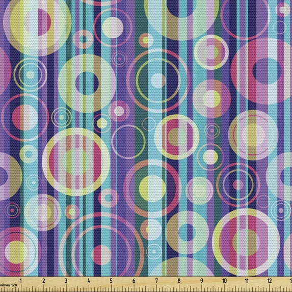 Ambesonne Abstract Fabric by the Yard Upholstery, Stripes Circles Party, 1 Yard, Multicolor