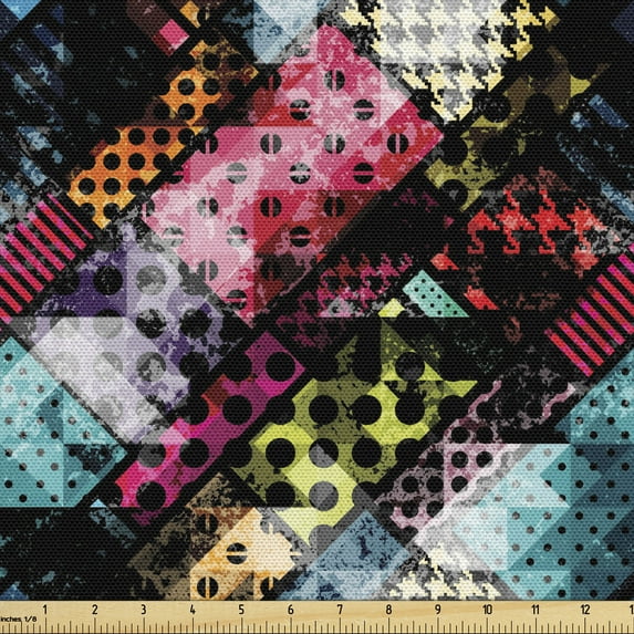 Ambesonne Abstract Fabric by the Yard Upholstery, Vibrant Traditional, 1 Yard, Multicolor
