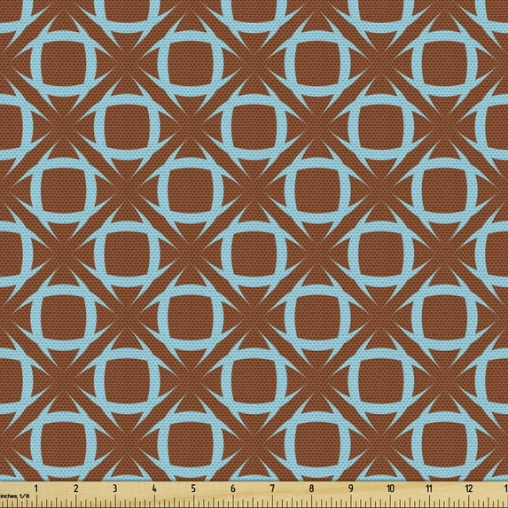 Abstract Upholstery Fabric by the Yard, Vintage Inspired Creative Symmetrical Repetition of Motif in Bicolour Design, Decorative Fabric for DIY and Home Accents, Cinnamon Aqua by Ambesonne