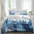 thumbnail image 1 of Abstract Urban Silhouette 4 Piece Duvet Cover Set Full Size Vintage Blue Gary Building Soft Bedding Set Comforter Cover, 1 Duvet Cover 1 Flat Sheets and 2 Pillowcases, 1 of 9