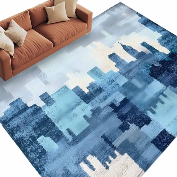 Abstract Urban Silhouette Area Rug 5x7ft Vintage Blue Gary Building Non ...
