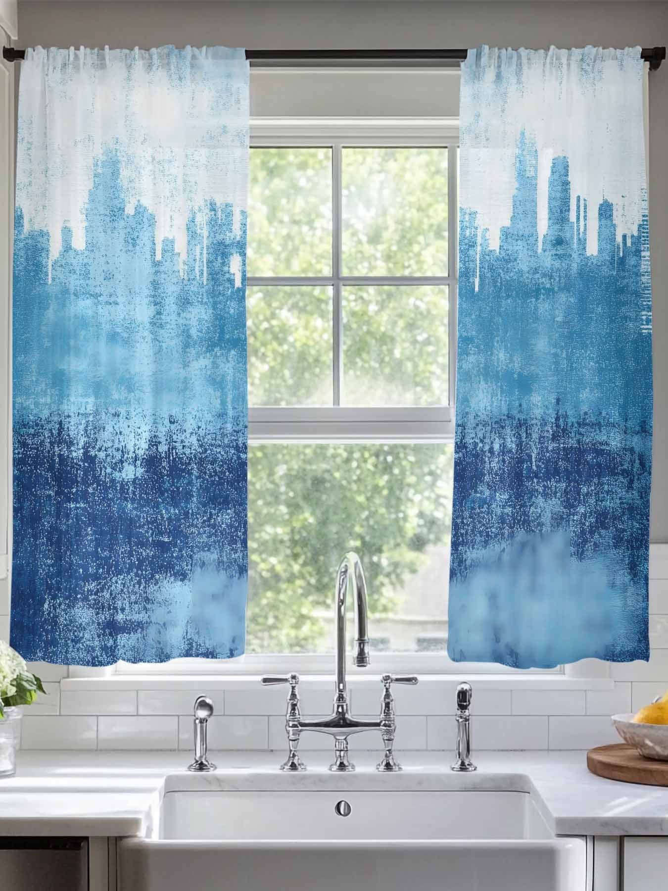 Abstract Urban Silhouette Sheer Curtains 63 Inches Long 2 Panels Gary ...