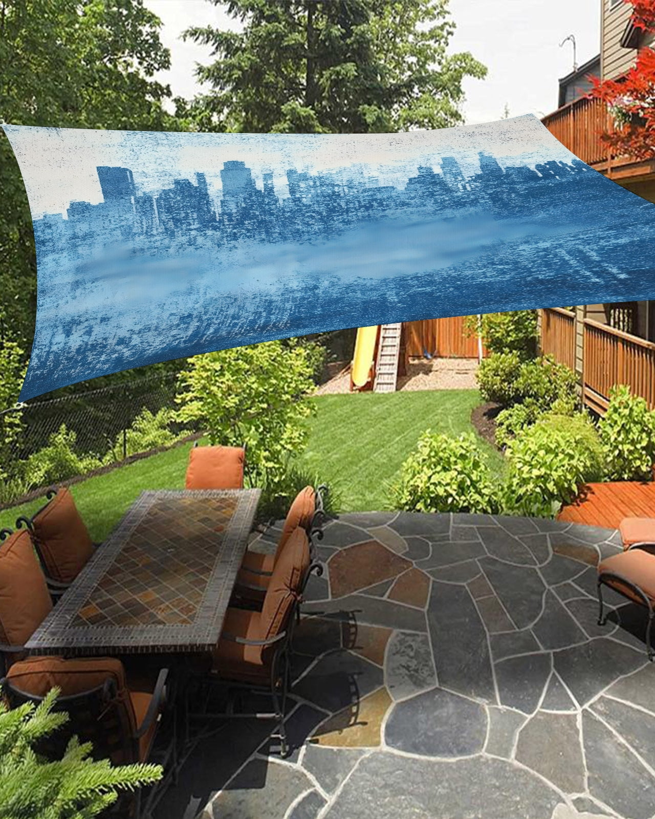 Abstract Urban Silhouette Sun Shade Sail 8'X10' Retro Gray Blue ...