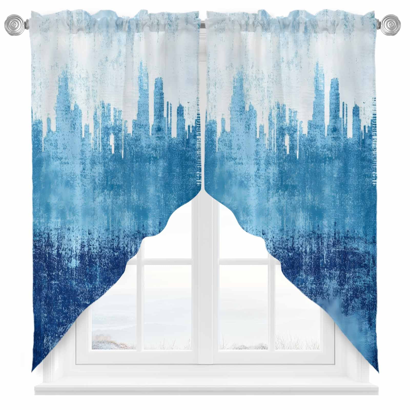 Image showcasing Abstract Urban Silhouette Swag Curtain Valance for Windows, Gary Blue ...