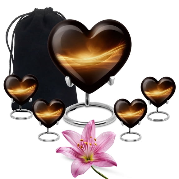 Abstract Urn - Small Urn for Human Ashes Adult Male & Female - Heart Urns for Ashes with Stand - Keepsake Urns - Cremation Urn - 3inch 4pcs Small & 10inch 1pcs Large Size Combo- Pack of 5