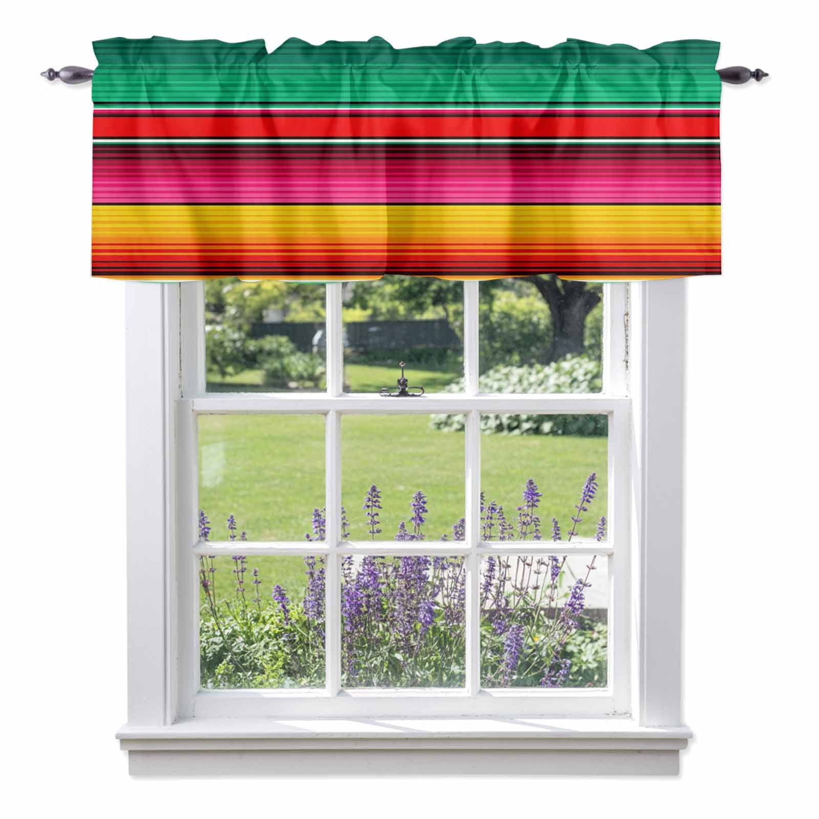 Abstract Valance Curtain for Windows Colorful Mexican Stripe Orange ...