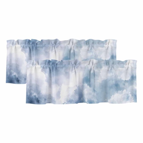 Abstract Valances for Windows 2 Pack, Watercolor Blue Gradient Clouds Sky Window Valance Curtains for Kitchen, Rod Pocket Short Curtains for Small Windows, Bedroom Decor, 42"W x 12"L
