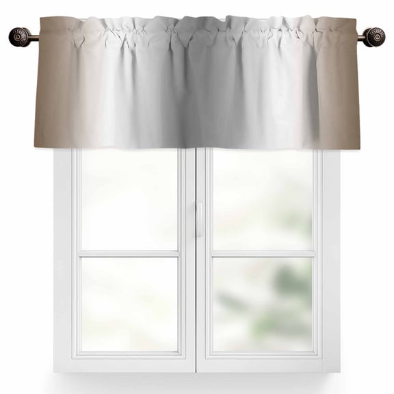 Abstract Valances for Windows, 60 x 18in, Brown Gray Gradient Ombre Rod Pocket Kitchen Valance Curtain Light Filtering Window Treatments for Living Room Bedroom, 1 Panel