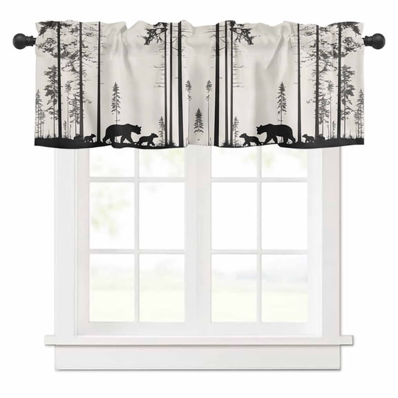 Abstract Valances for Windows Animal Bear Family Forest Trees Silhouette Rod Pocket Curtain Valance Window Treatment Short Curtains for Kitchen Living Room, 60"x14"