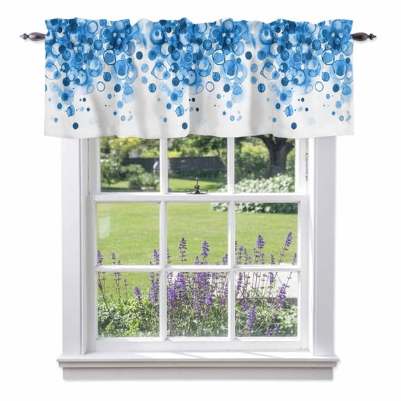 Abstract Valances for Windows Blue Gradient Watercolors Ink Points Minimalist Style Rod Pocket Cafe Window Treatments Valance Curtains for Kitchen Bathroom Laundry Basement Windows 56"x16"