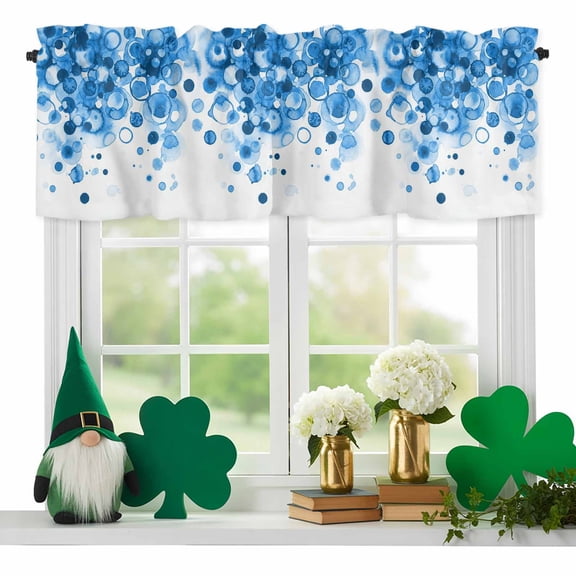 Abstract Valances for Windows, Blue Gradient Watercolors Ink Points Minimalist Style Rod Pocket Valance Short Window Treatments Curtains for Kitchen Bathroom Bedroom Decor, 42 x 12 Inches