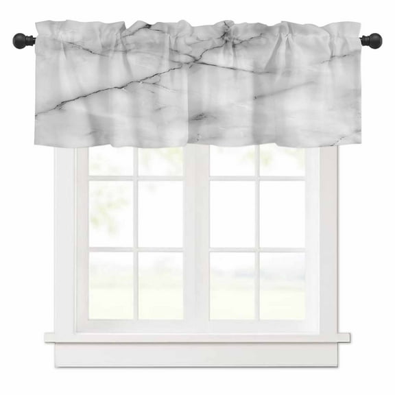 Abstract Valances for Windows Grey Marble Texture Black Crack Lines Modern Art Rod Pocket Curtain Valance Window Treatment Short Curtains for Kitchen Living Room, 60"x14"