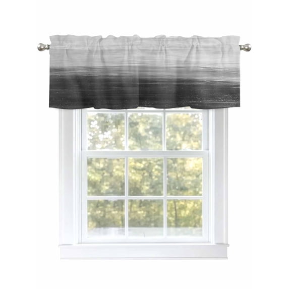 Abstract Valances for Windows, Rod Pocket Kitchen Valance Curtains - Soft & Washable Small Window Treatment for Living Room, Bathroom, Gradient Black Grey, 54x18inch
