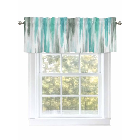 Abstract Valances for Windows, Rod Pocket Kitchen Valance Curtains - Soft & Washable Small Window Treatment for Living Room,&nbsp;Bathroom, Teal Green Ombre , 42x12 Inch, 1 Panel