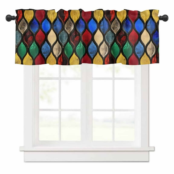 Abstract Valances for Windows Stained Glass Moroccan Texture Rod Pocket Curtain Valance Window Treatment Short Curtains for Kitchen Living Room, 42"x12"