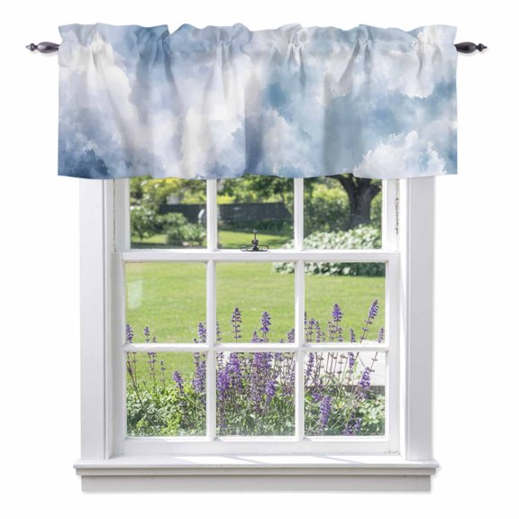 Abstract Valances for Windows Watercolor Blue Gradient Clouds Sky Rod Pocket Cafe Window Treatments Valance Curtains for Kitchen Bathroom Laundry Basement Windows 42"x12"
