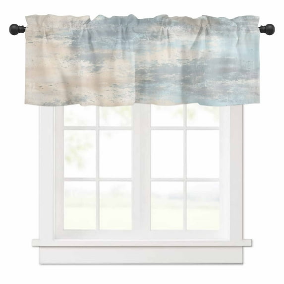 Abstract Valances for Windows Watercolor Teal Brown Gradient Rod Pocket Curtain Valance Window Treatment Short Curtains for Kitchen Living Room, 54"x18"