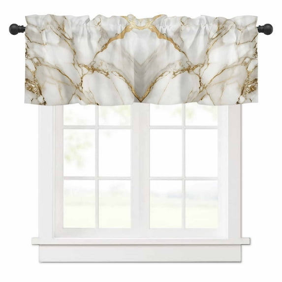 Abstract Valances for Windows White Marble Pattern Gold Crack Texture Minimalism Rod Pocket Curtain Valance Window Treatment Short Curtains for Kitchen Living Room, 42"x18"