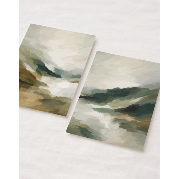 Abstract Valley Prints Brown Green Diptych Wall Art Modern Nature Decor Set 2