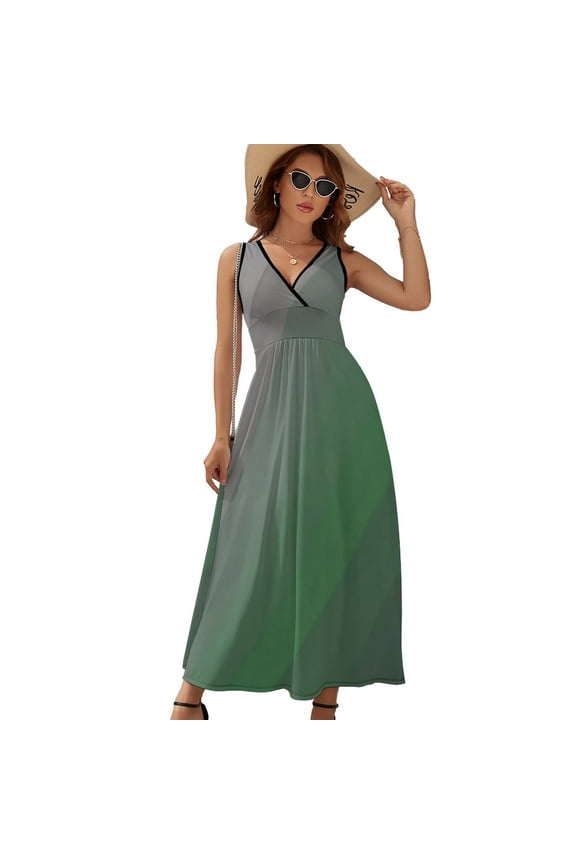 Abstract Vector Green Grey Vertical Stripes Dress Fashion Boho Beach Long Dresses Female Party Printed Maxi Dress