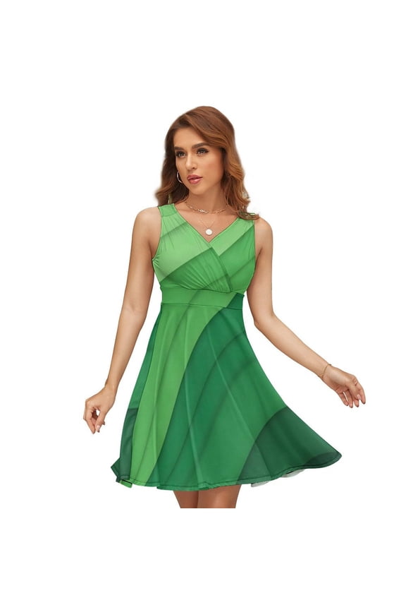 Abstract Vector Green Vertical Stripes Sleeveless Dress Women Summer Evening Dresses Ladies Sundress