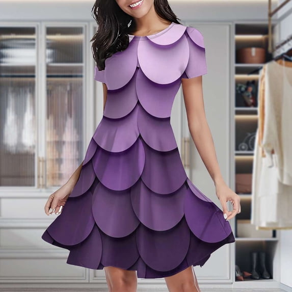 Abstract Vector Purple Disc Women's Classic Swing Skater Dress Casual Work Party Cocktail Dresses