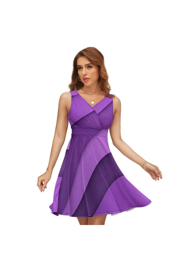 Abstract Vector Purple Vertical Stripes Sleeveless Dress Women Summer Evening Dresses Ladies Sundress