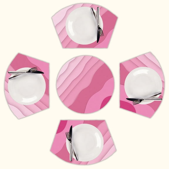 Abstract Vector pink wave Round Table Placemats Set Of 5 Wedge Table Mats Washable Heat Resistant Place Mat For Dining Table Kitchen Farmhouse Restaurant
