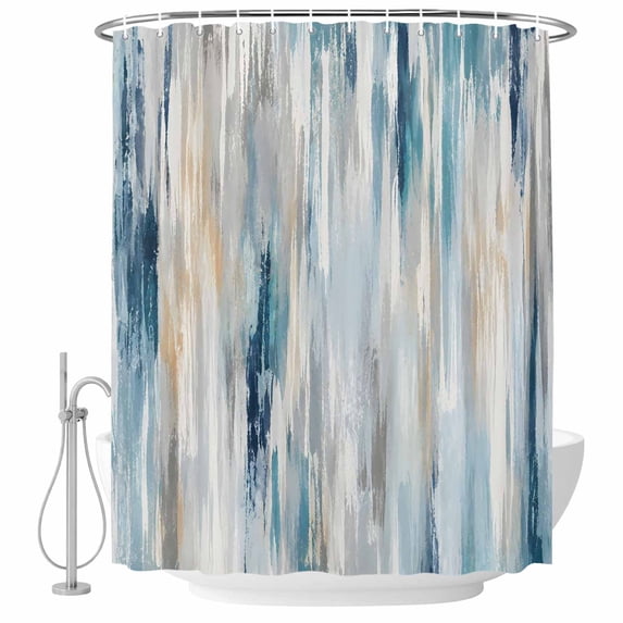 Abstract Vertical Brushstrokes Shower Curtain for Bathroom, Modern Blue ...