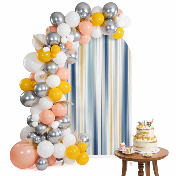 Abstract Vertical Streaks Arch Backdrop Cover 4FT Blue Yellow White Color Gradients Lines Spandex Fitted Arch Covers Stretchy Backdrop Decoration for Wedding Birthday Graduation Party