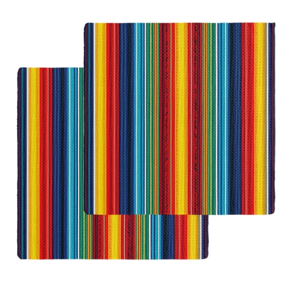 Abstract Vertical Striped Kitchen Dish Towels for Drying Dishes Set of 2, Colorful Rainbow Stripes Retro Waffle Weave Microfiber Hand Tea Bathroom Towels Quick Dry & Absorbent Towel 12x12