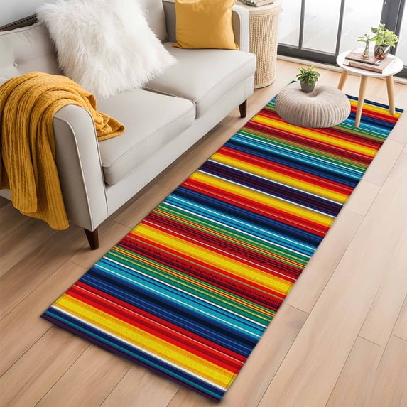 Abstract Vertical Striped Runner Rug 2x6 FT,Non Slip Hallway Rugs,Colorful Rainbow Stripes Retro Washable Soft Floor Carpet Throw Runner Carpet Long Rugs for Entryway Kitchen Bedside Sliding Door