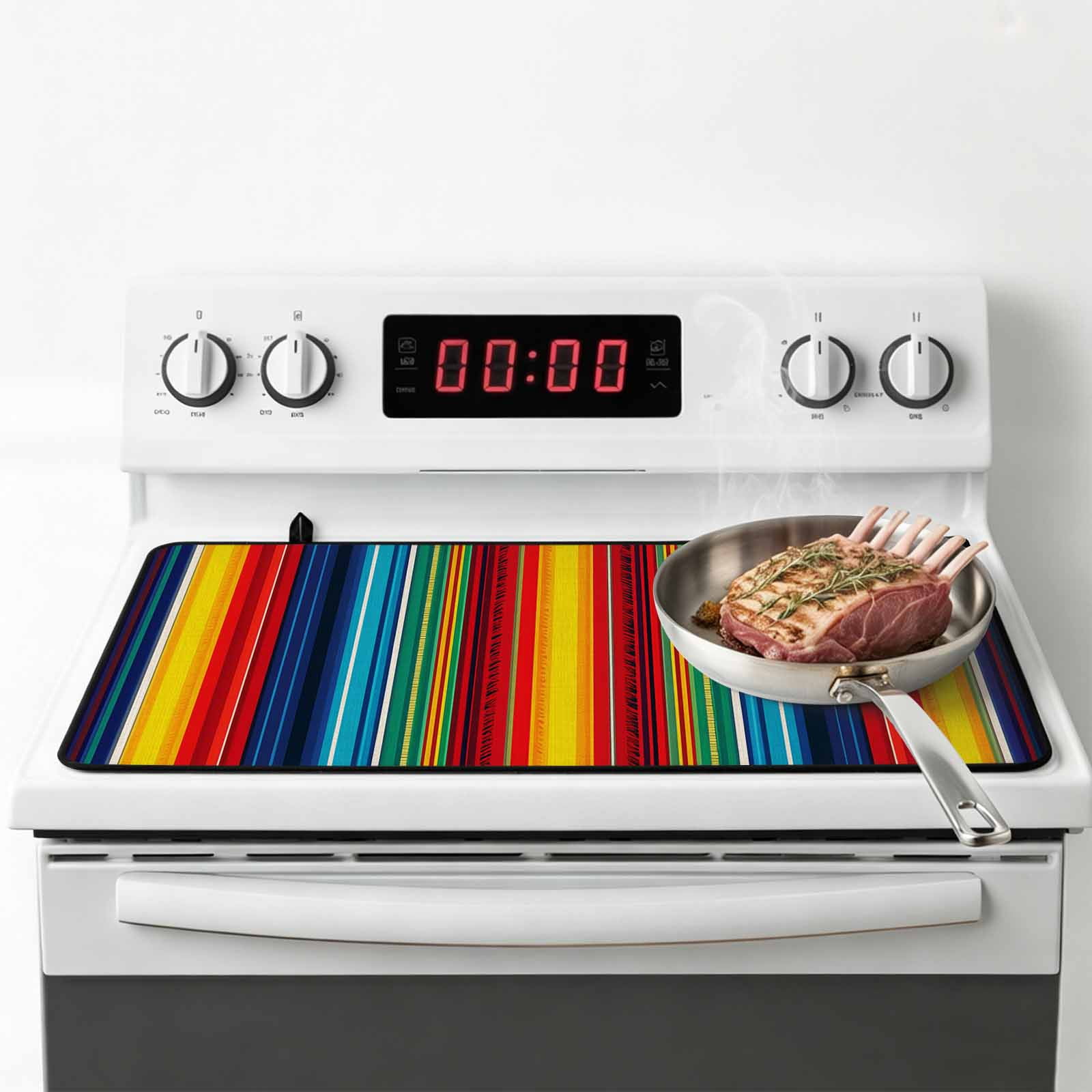 Abstract Vertical Striped Stove Top Cover for Electric Stove, Heat-proof & Non Slip Glass Top Stove Cover Protector, Colorful Rainbow Stripes Retro Kitchen Flat Cooktop Rubber Mat 24x21 Inches