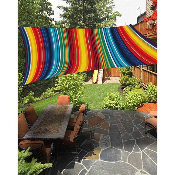 Abstract Vertical Striped Sun Sail Shades Rectangle Canopy,Sunlight Block Heavy Duty Curved Backyard Shade Cover,Colorful Rainbow Stripes Retro Waterproof Sun Shades for Patios Garden 6.5'x10'
