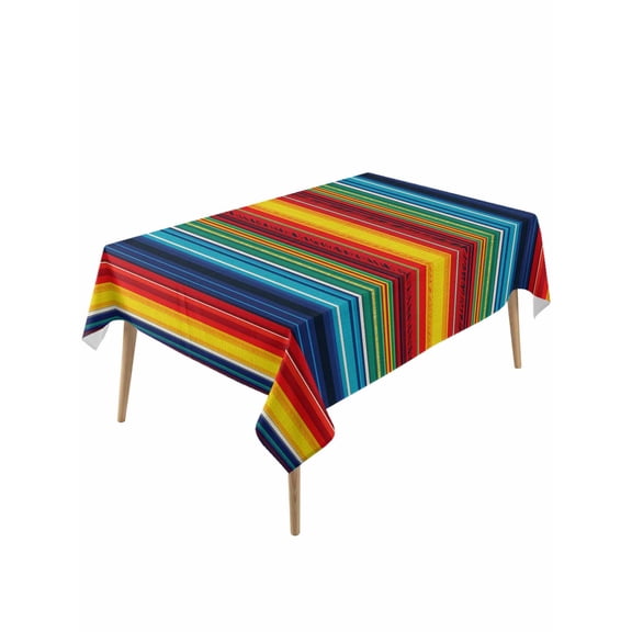 Abstract Vertical Striped Table Cloth, Colorful Rainbow Stripes Retro Waterproof Tablecloth for Rectangle Tables, Reusable Washable Fabric Table Cover for Restaurant Kitchen Dining Tables 60"x120"