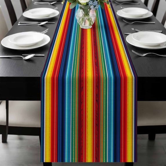 Abstract Vertical Striped Table Runner 90 Inches Long, Colorful Rainbow Stripes Retro Kitchen Coffee Dining Table Decoration for Home Party Birthday Wedding Home Decor 13x90 Inches